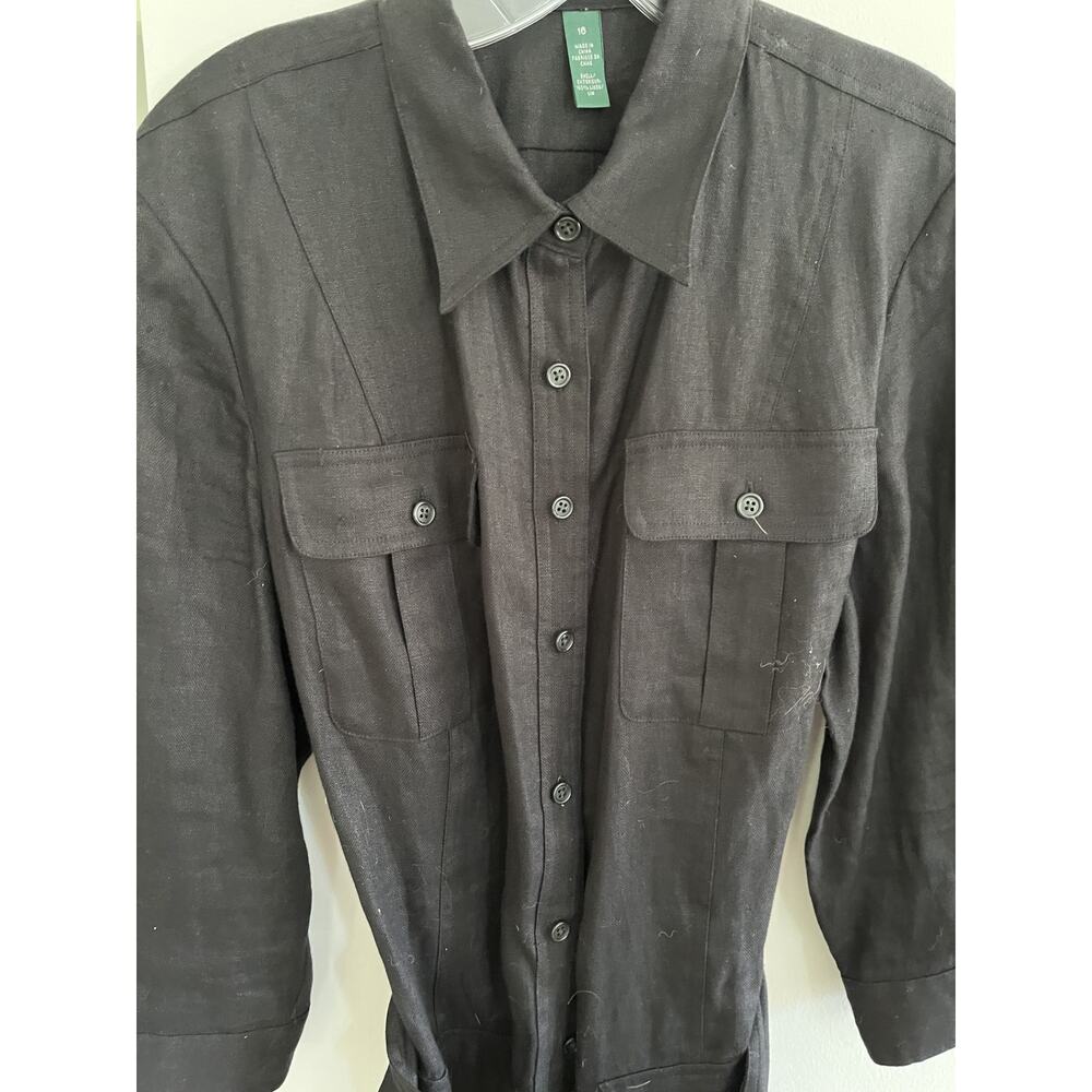 Lauren Ralph Lauren Women's LINEN Black Shirt Dress Midi Size 16 NWOT - Picture 3 of 7